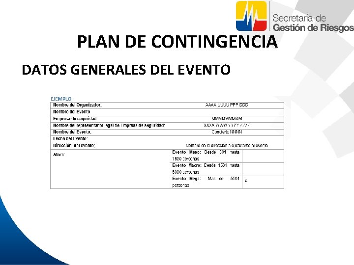 PLAN DE CONTINGENCIA DATOS GENERALES DEL EVENTO 