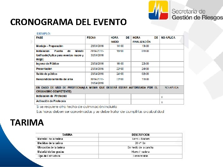 CRONOGRAMA DEL EVENTO TARIMA 