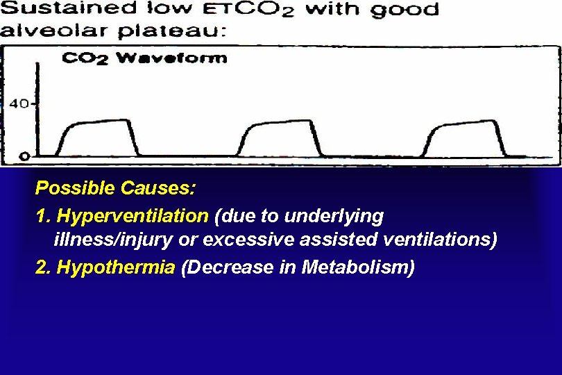 Possible Causes: 1. Hyperventilation (due to underlying illness/injury or excessive assisted ventilations) 2. Hypothermia