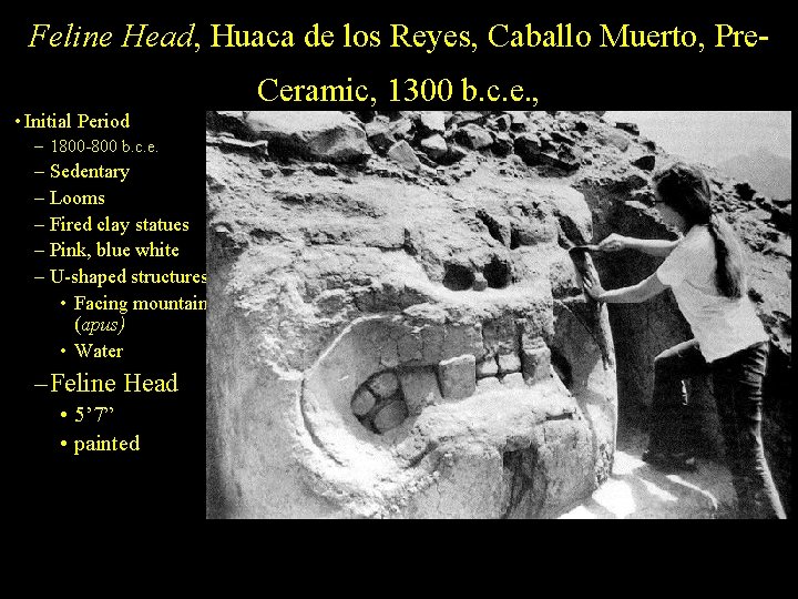 Feline Head, Huaca de los Reyes, Caballo Muerto, Pre. Ceramic, 1300 b. c. e.