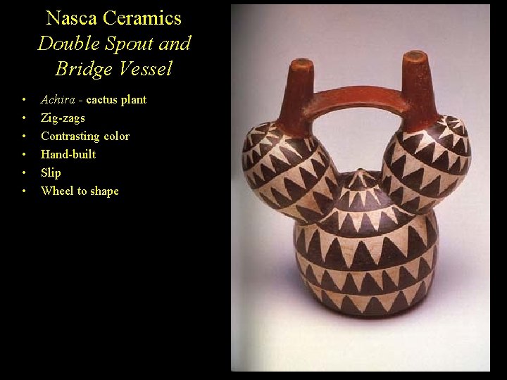 Nasca Ceramics Double Spout and Bridge Vessel • • • Achira - cactus plant