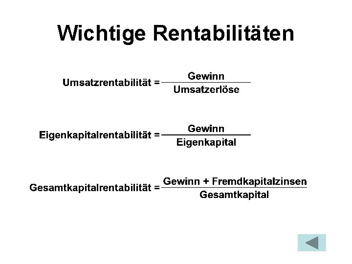 Wichtige Rentabilitäten 