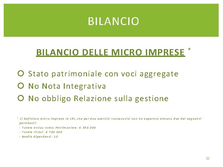 BILANCIO DELLE MICRO IMPRESE * Stato patrimoniale con voci aggregate No Nota Integrativa No