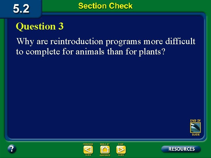 Question 3 Why are reintroduction programs more difficult to complete for animals than for