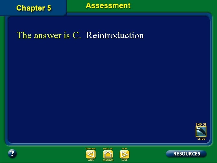 The answer is C. Reintroduction The answer is C. Reintroduction