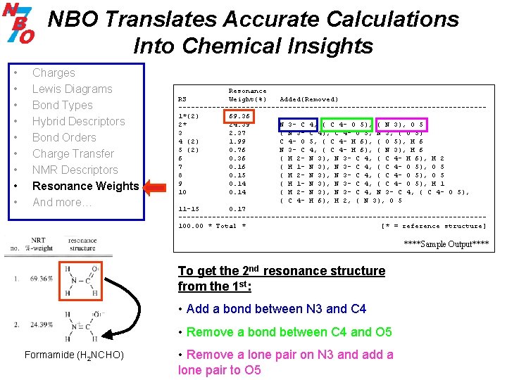 NBO Translates Accurate Calculations Into Chemical Insights • • • Charges Lewis Diagrams Bond