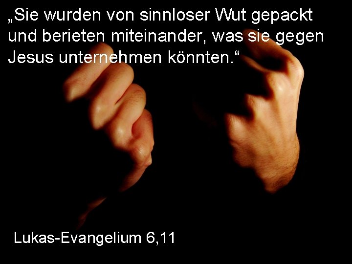 „Sie wurden von sinnloser Wut gepackt und berieten miteinander, was sie gegen Jesus unternehmen