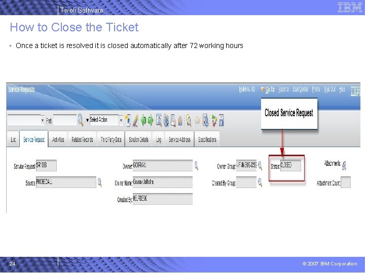Tivoli Software How to Close the Ticket • Once a ticket is resolved it