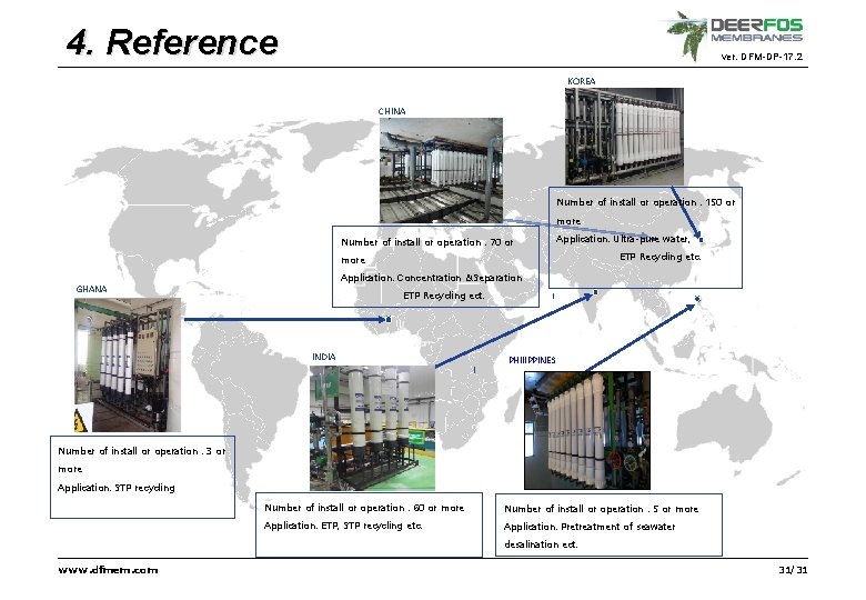 4. Reference ver. DFM-DP-17. 2 KOREA CHINA Number of install or operation : 150