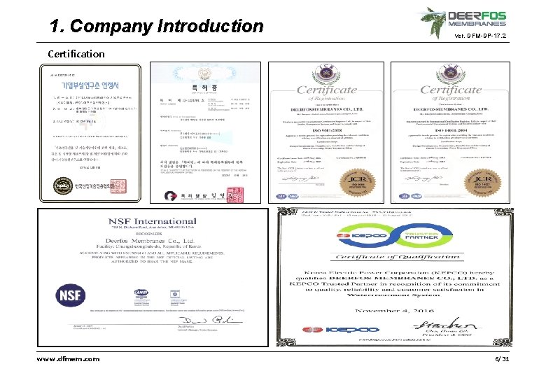 1. Company Introduction ver. DFM-DP-17. 2 Certification www. dfmem. com 6/31 