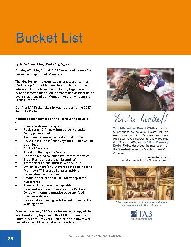 Bucket List By Jodie Shaw, Chief Marketing Officer On May 4 th – May