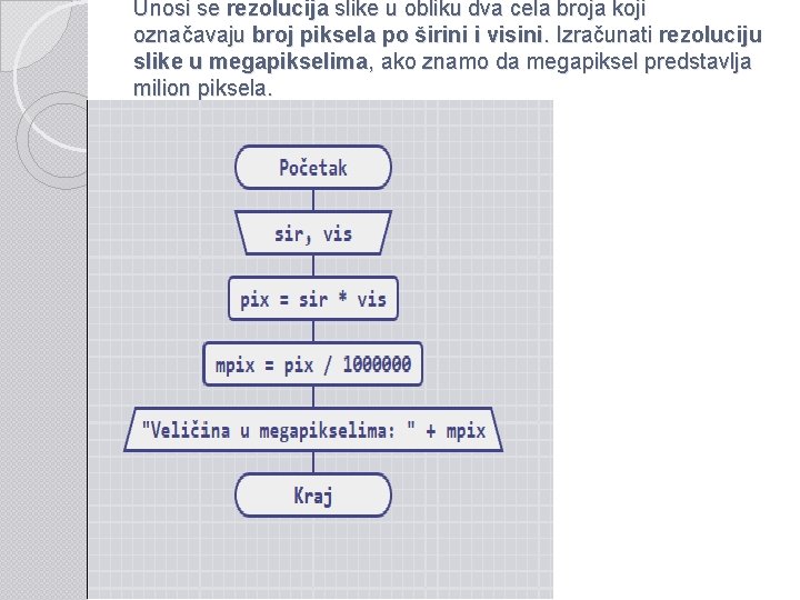 Unosi se rezolucija slike u obliku dva cela broja koji označavaju broj piksela po