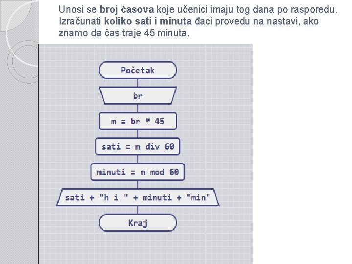 Unosi se broj časova koje učenici imaju tog dana po rasporedu. Izračunati koliko sati
