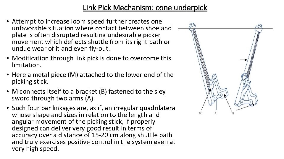 Link Pick Mechanism: cone underpick • Attempt to increase loom speed further creates one