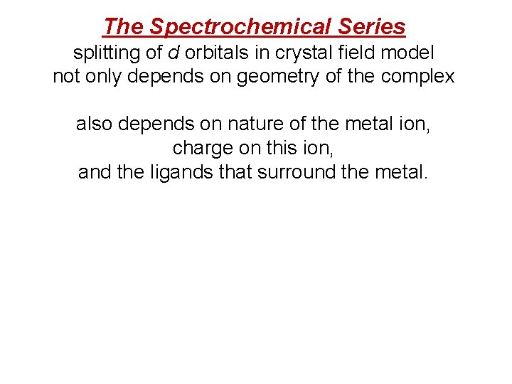 The Spectrochemical Series splitting of d orbitals in crystal field model not only depends