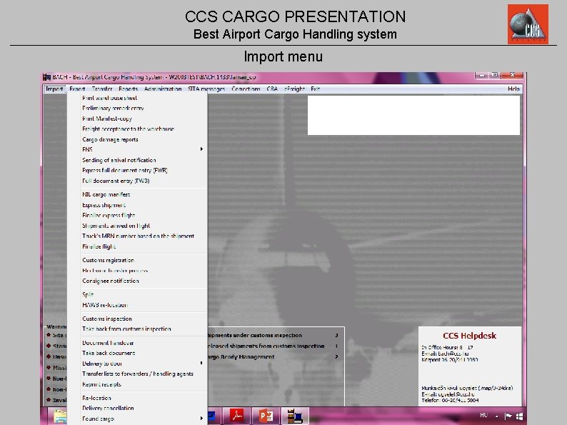 CCS CARGO PRESENTATION Best Airport Cargo Handling system Import menu 