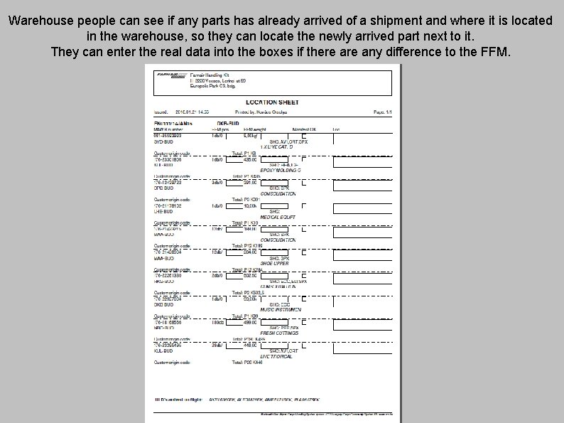 Warehouse people can see if any parts has already arrived of a shipment and