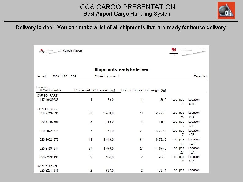 CCS CARGO PRESENTATION Best Airport Cargo Handling System Delivery to door. You can make