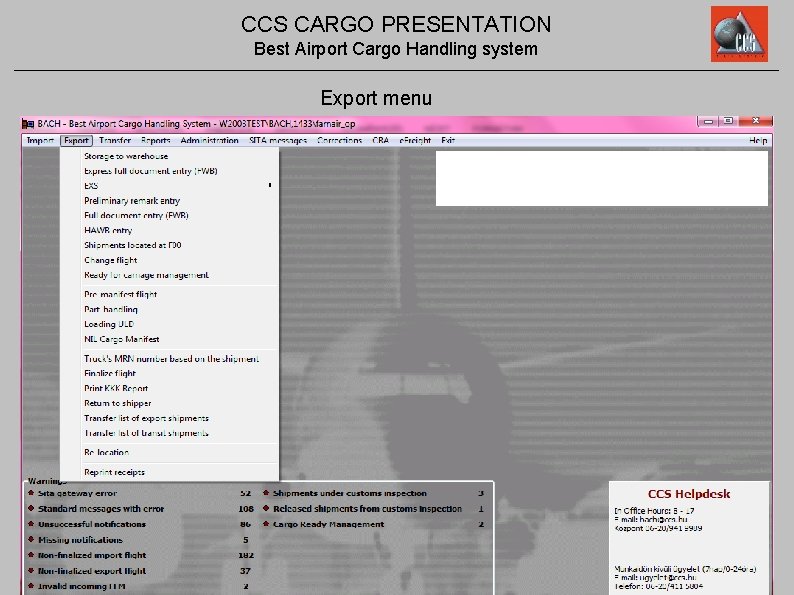CCS CARGO PRESENTATION Best Airport Cargo Handling system Export menu 
