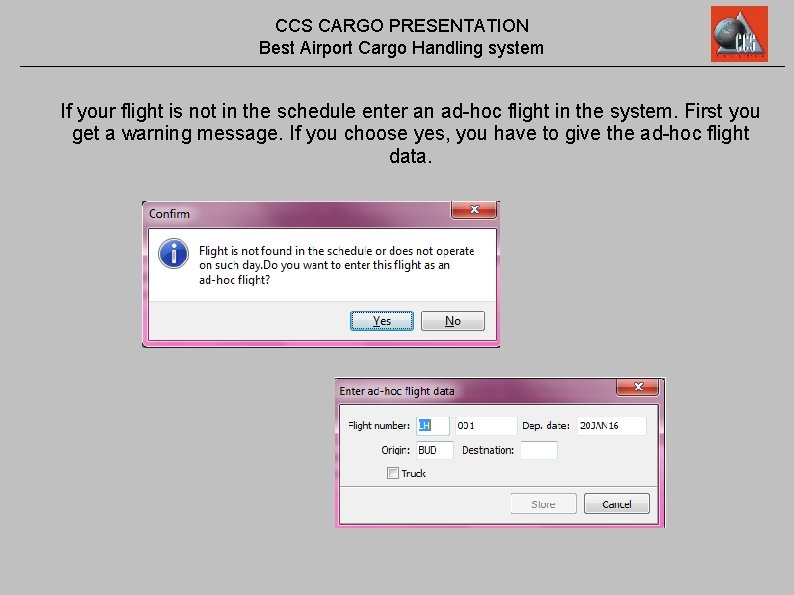 CCS CARGO PRESENTATION Best Airport Cargo Handling system If your flight is not in