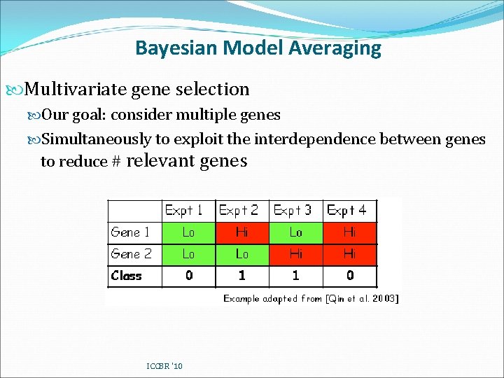 Bayesian Model Averaging Multivariate gene selection Our goal: consider multiple genes Simultaneously to exploit