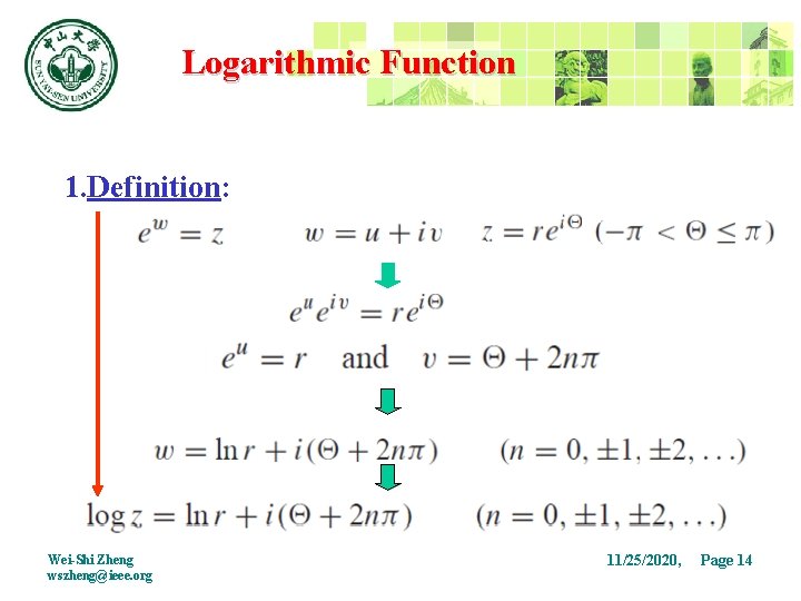 Logarithmic Function 1. Definition: Wei-Shi Zheng wszheng@ieee. org 11/25/2020, Page 14 14 