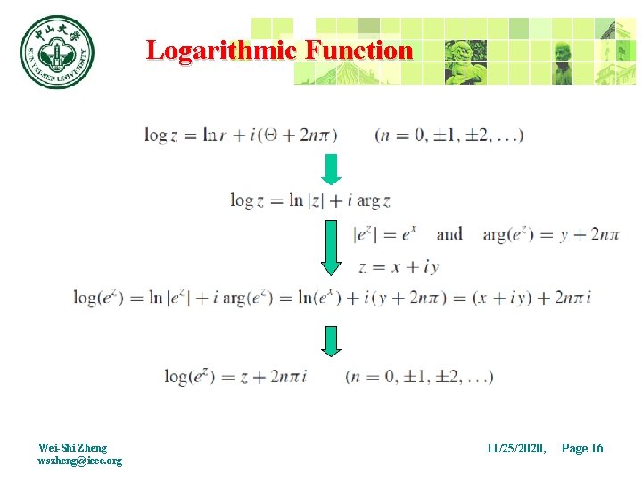 Logarithmic Function Wei-Shi Zheng wszheng@ieee. org 11/25/2020, Page 16 