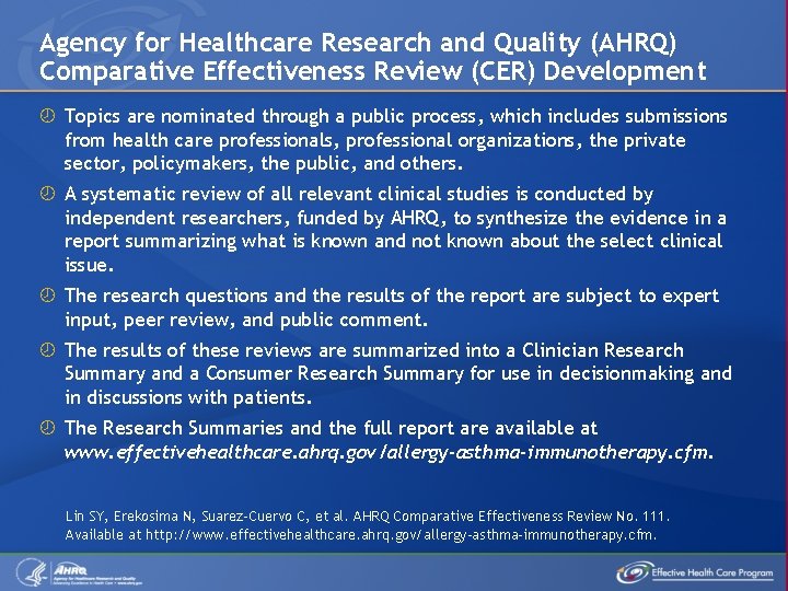Agency for Healthcare Research and Quality (AHRQ) Comparative Effectiveness Review (CER) Development Topics are