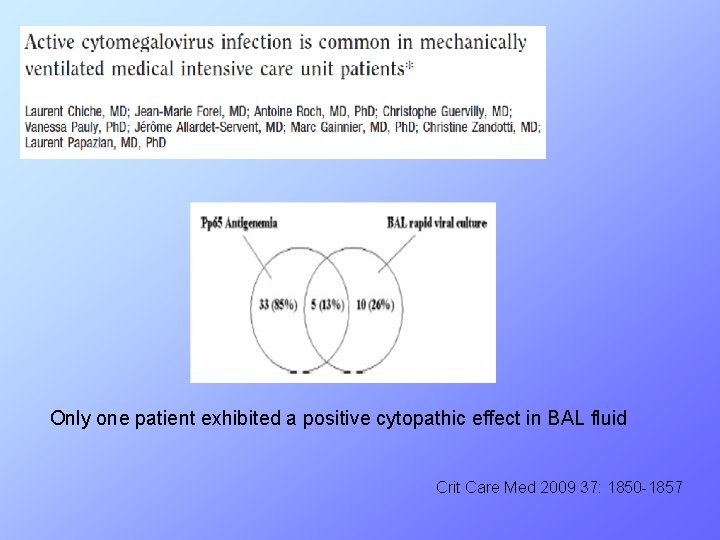 Titolo…. Only one patient exhibited a positive cytopathic effect in BAL fluid Crit Care