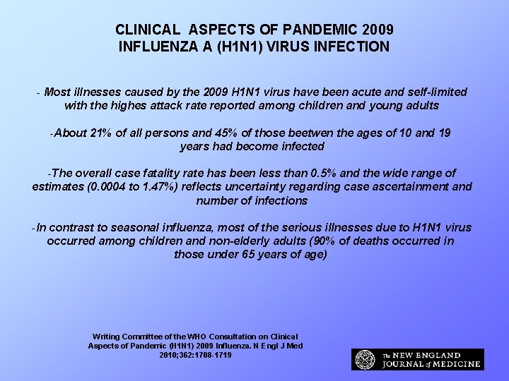 CLINICAL ASPECTS OF PANDEMIC 2009 INFLUENZA A (H 1 N 1) VIRUS INFECTION -