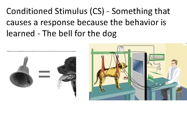 Conditioned Stimulus (CS) - Something that causes a response because the behavior is learned