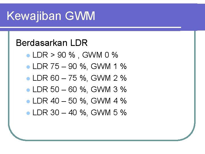 Kewajiban GWM Berdasarkan LDR > 90 % , GWM 0 % l LDR 75
