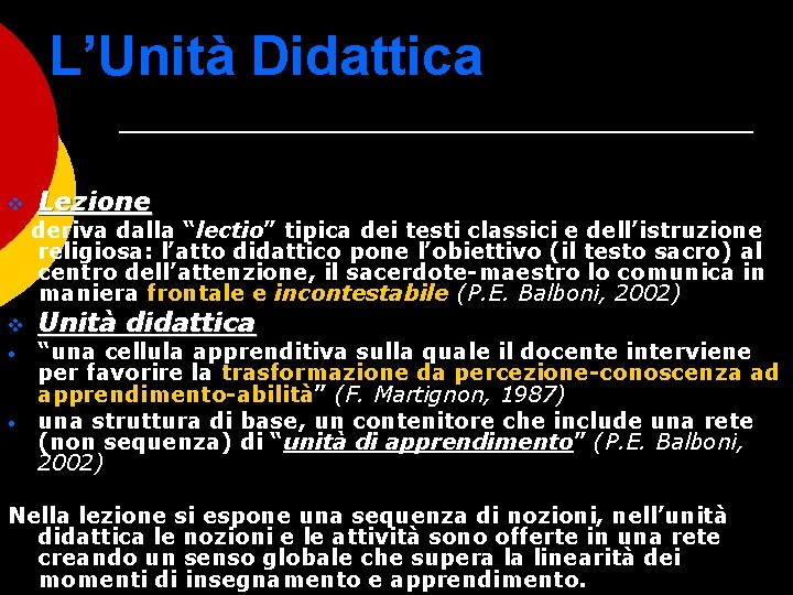 L’Unità Didattica v Lezione deriva dalla “lectio” tipica dei testi classici e dell’istruzione religiosa: