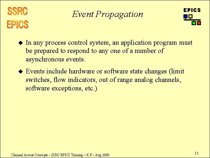 Event Propagation EPICS u In any process control system, an application program must be