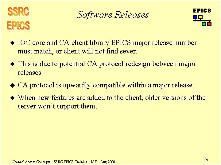 Software Releases EPICS u IOC core and CA client library EPICS major release number