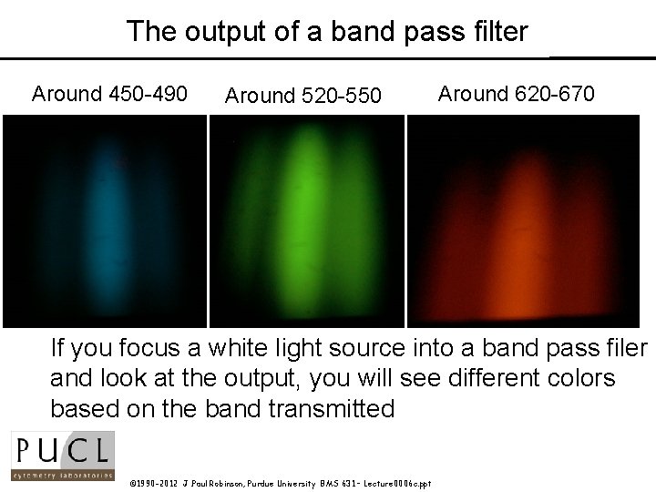 The output of a band pass filter Around 450 -490 Around 520 -550 Around