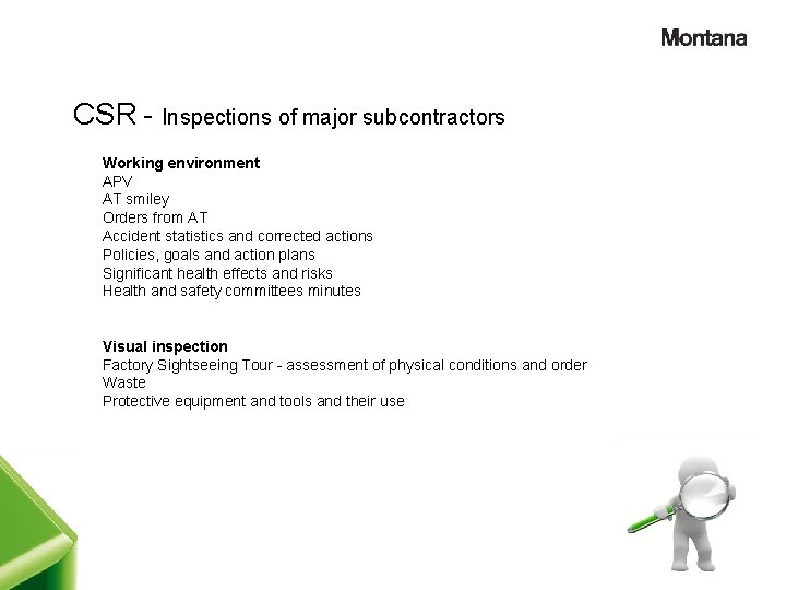 CSR - Inspections of major subcontractors Working environment APV AT smiley Orders from AT