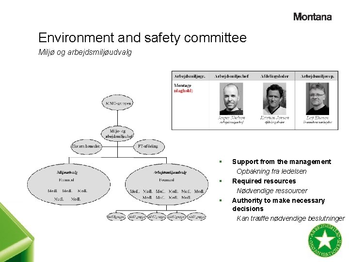 Environment and safety committee Miljø og arbejdsmiljøudvalg § § § Support from the management