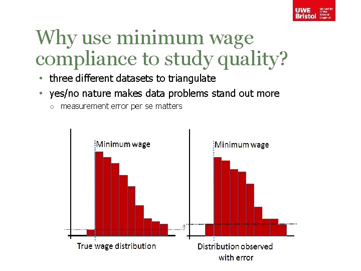 Why use minimum wage compliance to study quality? • three different datasets to triangulate