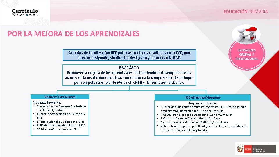 POR LA MEJORA DE LOS APRENDIZAJES Criterios de focalización: IIEE públicas con bajos resultados