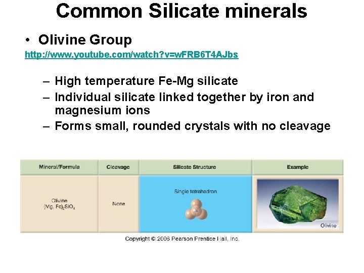 Common Silicate minerals • Olivine Group http: //www. youtube. com/watch? v=w. FRB 6 T