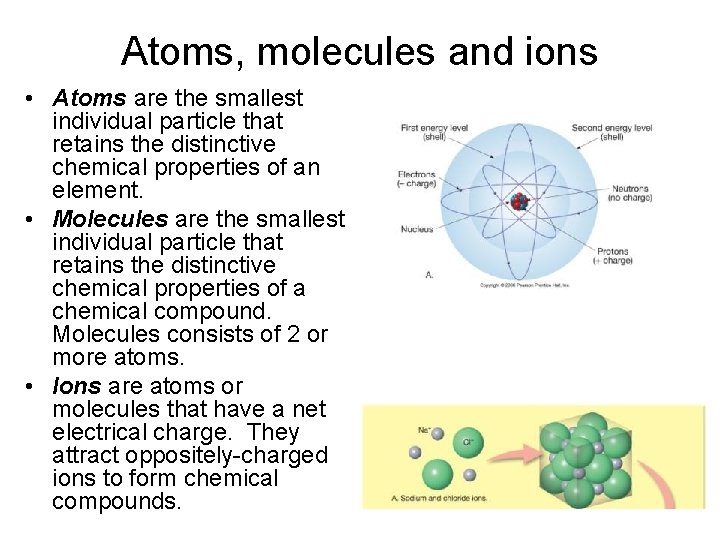 Atoms, molecules and ions • Atoms are the smallest individual particle that retains the