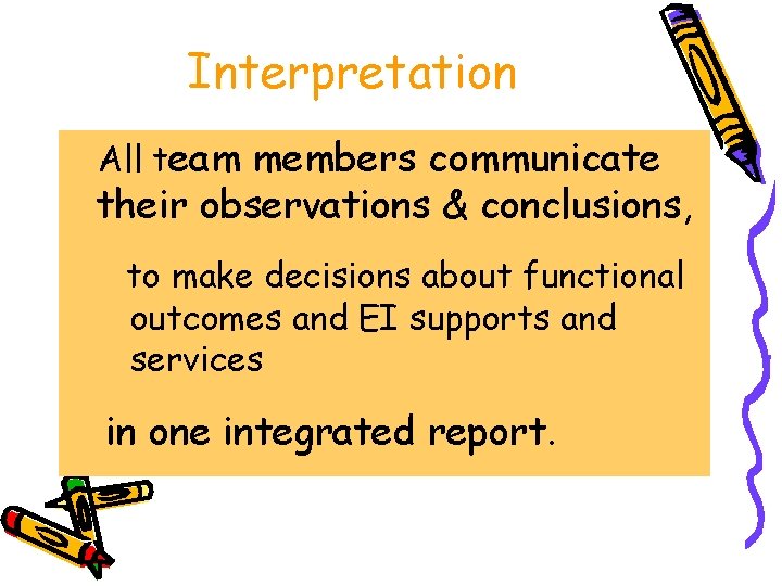Interpretation All team members communicate their observations & conclusions, to make decisions about functional
