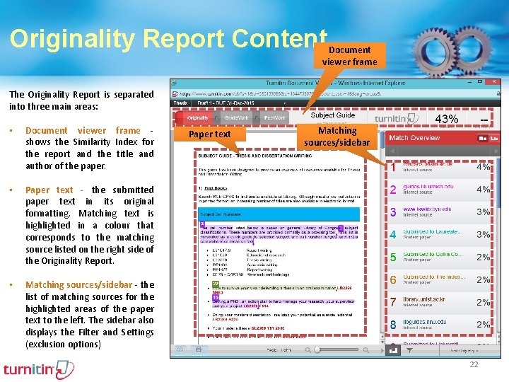 Originality Report Content Document viewer frame The Originality Report is separated into three main