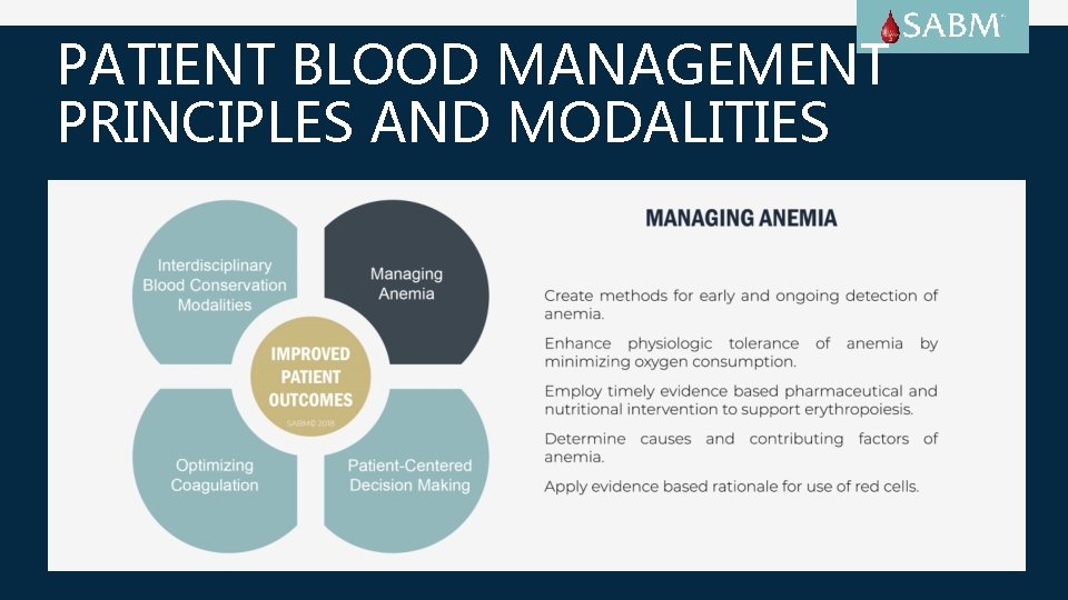 PATIENT BLOOD MANAGEMENT PRINCIPLES AND MODALITIES 
