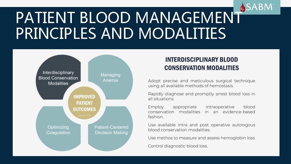 PATIENT BLOOD MANAGEMENT PRINCIPLES AND MODALITIES 