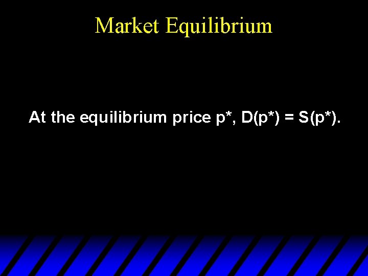 Market Equilibrium At the equilibrium price p*, D(p*) = S(p*). 