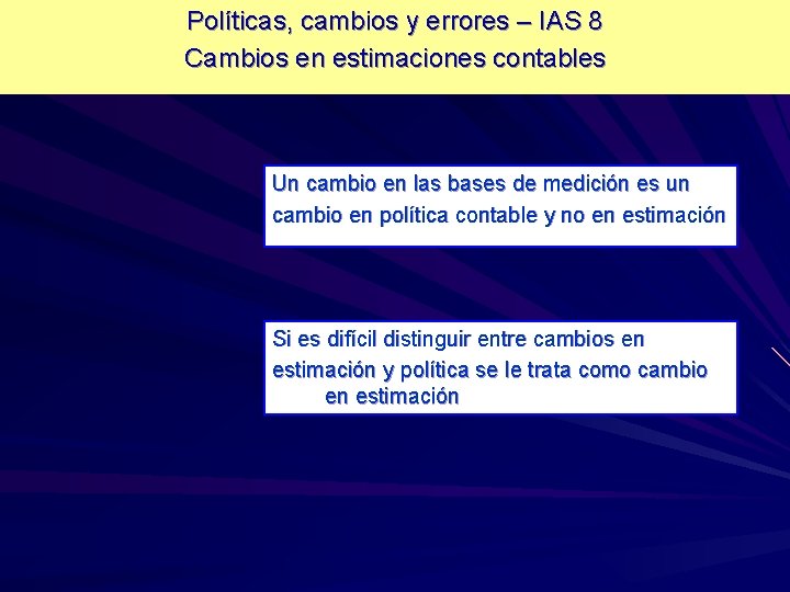 Políticas, cambios y errores – IAS 8 Cambios en estimaciones contables Un cambio en