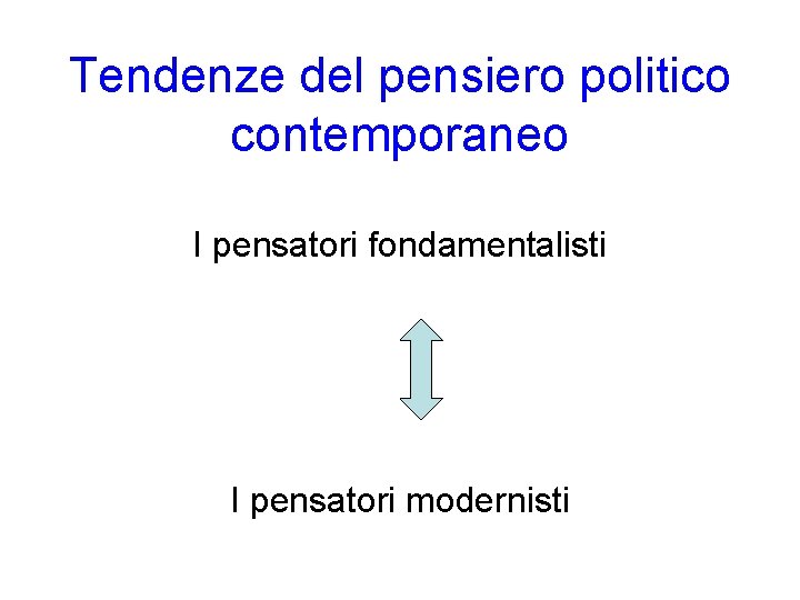 Tendenze del pensiero politico contemporaneo I pensatori fondamentalisti I pensatori modernisti 