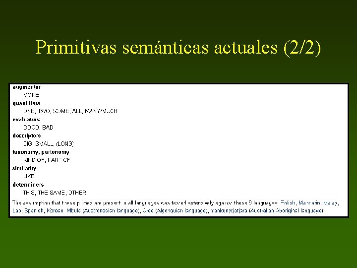 Primitivas semánticas actuales (2/2) 